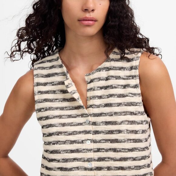 Madewell Crewneck Button Front Sweater Vest Stripe Size L NWT - Picture 2 of 9